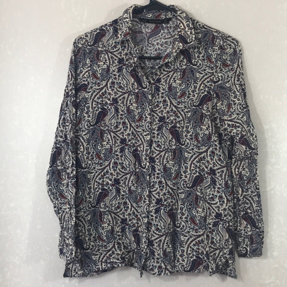 Zara Paisley Top Button Down XS